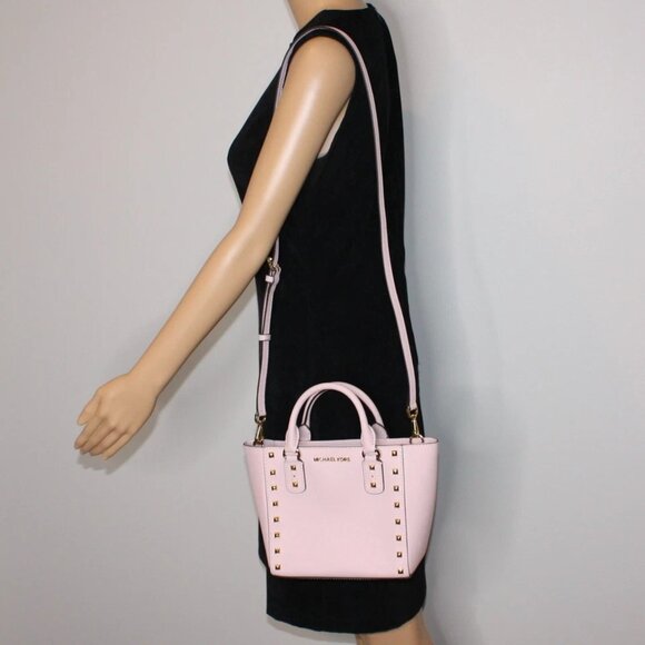 Nwot Michael Kors Sandrine Gold Studded Shoulder Bag Satchel Purse - Picture 2 of 12